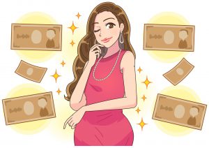 お金を稼ぐ女性のイラスト